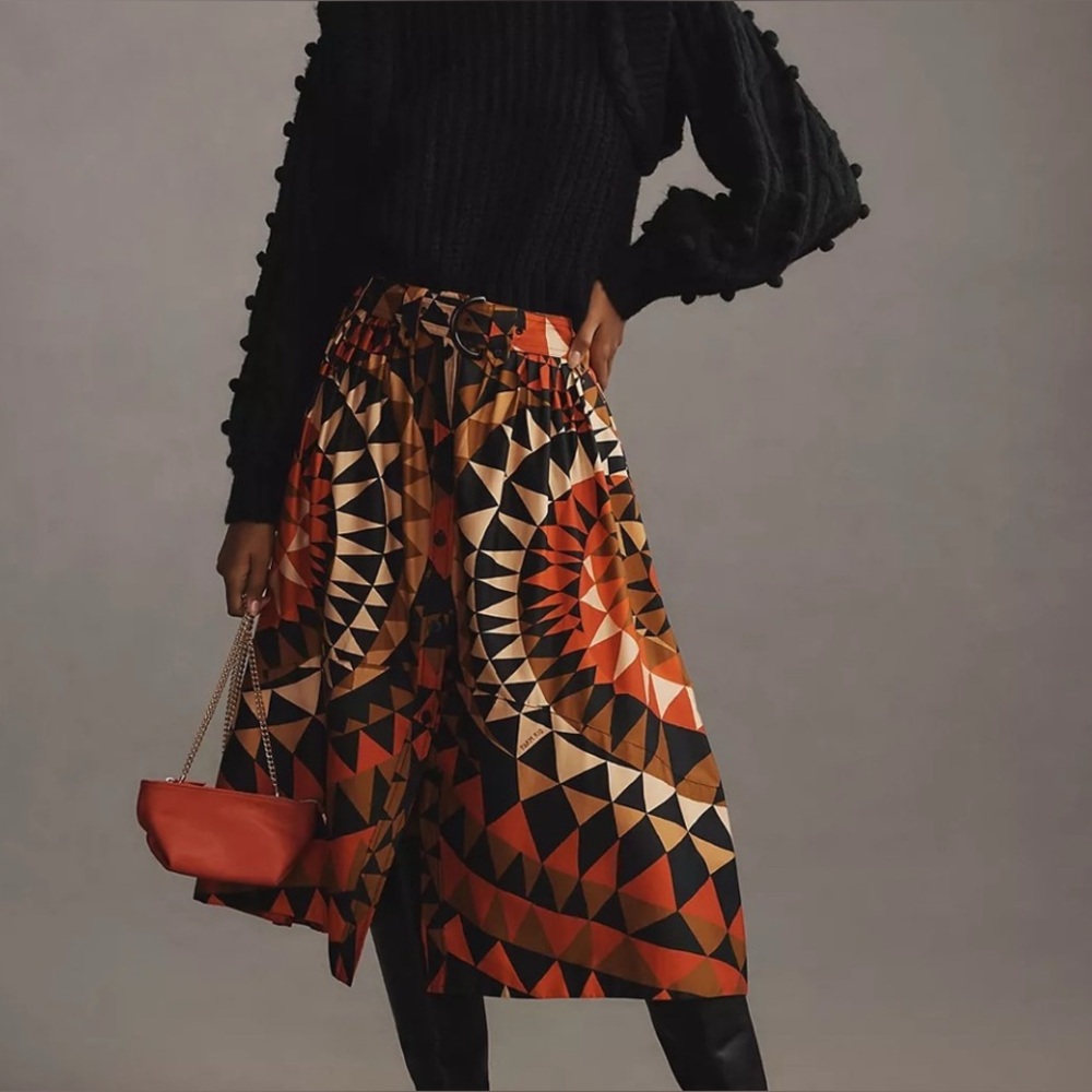 FARM RIO Heart Deco Geo Print Stretch Cotton Skirt! L